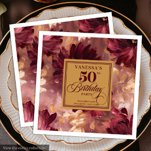 Trendy Boho Dark Red Blush Gold 50th Birthday   Napkin