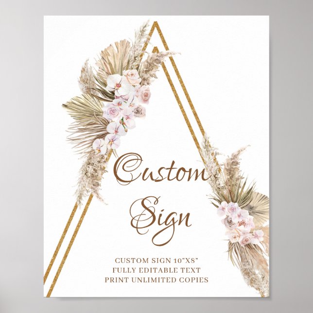 Trendy Boho Dried Palm Pampas Grass Custom Sign (Front)
