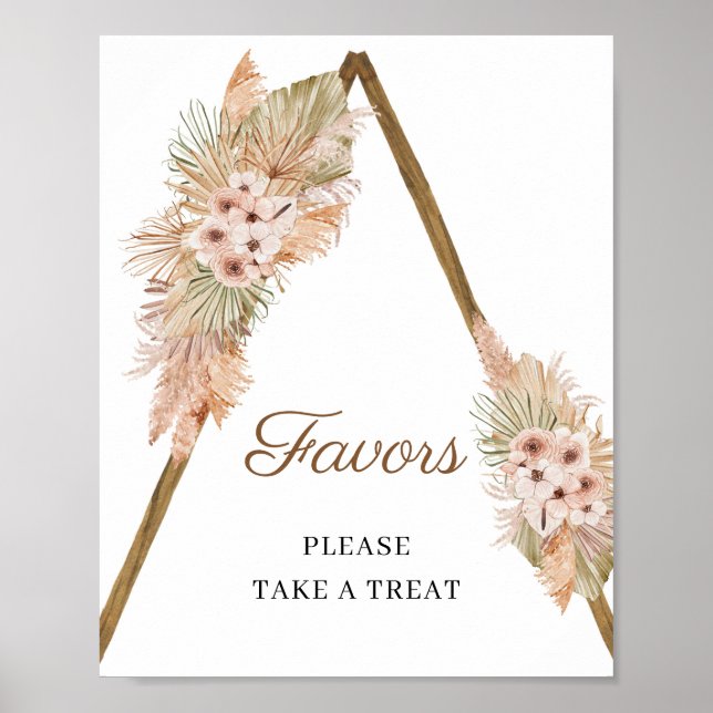 Trendy Boho Dried Palm Pampas Grass Favours Sign (Front)
