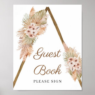 Trendy Boho Dried Palm Pampas Grass Guest Book