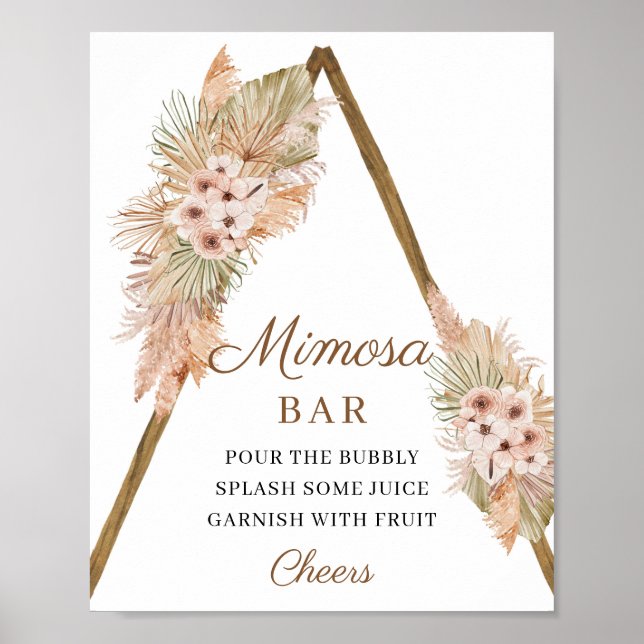 Trendy Boho Dried Palm Pampas Grass Mimosa Bar Poster (Front)