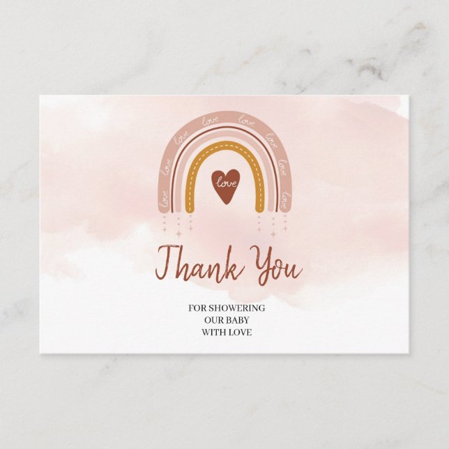 Trendy Boho Dusty Pink Rust Rainbow Thank You  Enclosure Card (Front)