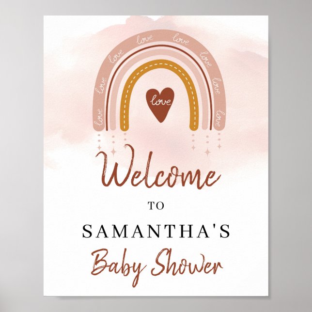Trendy Boho Dusty Pink Rust Rainbow Welcome Poster (Front)