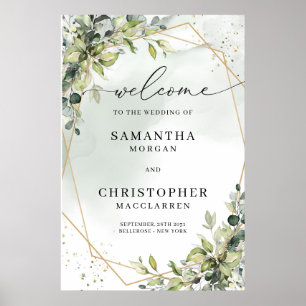 Trendy Boho eucalyptus gold frame wedding welcome Poster