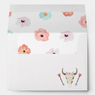 Trendy Boho Floral Cow Skull Envelope