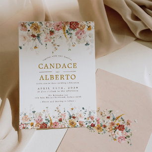 Trendy Boho Garden Flowers Wedding Party Invitation