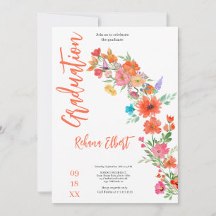 Trendy Boho Graduation Photo Card – Orange Florals