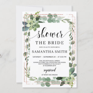 Trendy boho greenery succulent floral brunch invitation