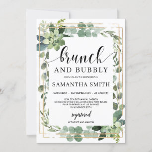 Trendy boho greenery succulent floral brunch invitation