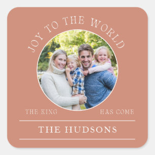 Trendy Boho Joy To The World Round Photo Square Sticker