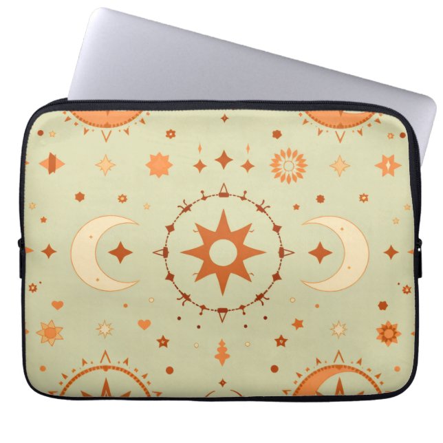 Trendy Boho Laptop Sleeve | Spiritual Sun & Moon (Front)