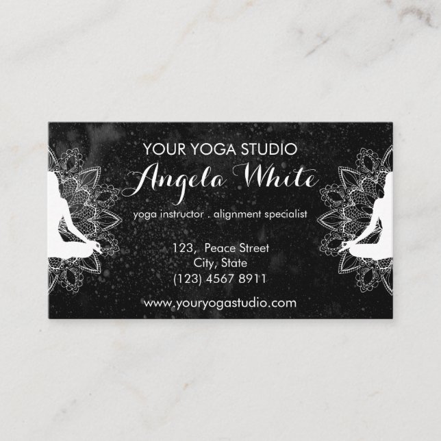 Trendy Boho Mandala Chic Celestial Black White Business Card (Front)