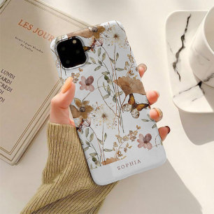 Trendy Boho Neutral Autumn Wildflowers on White iPhone 13 Case