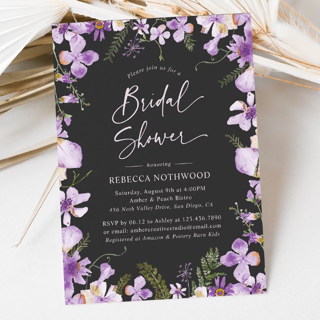 Trendy Boho Purple Wildflowers Bridal Shower Invitation (Creator Uploaded)