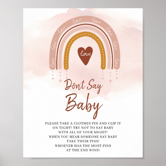 Trendy Boho Rainbow Don't Say Baby Game Sign (Front)