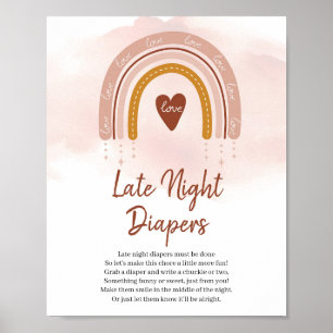Trendy Boho Rainbow Late Night Diapers Game Sign