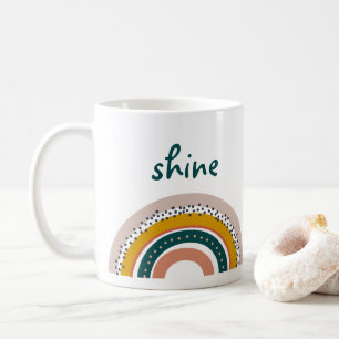 Trendy Boho Rainbow Shine Bright Modern Text Dots Coffee Mug