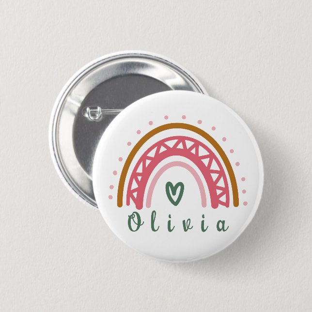 Trendy Boho Rainbow with a Personalised Name  6 Cm Round Badge (Front & Back)