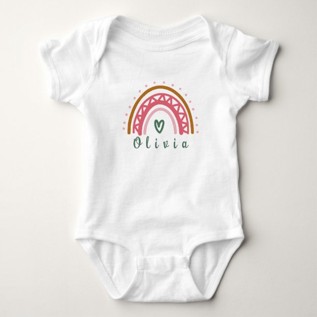 Trendy Boho Rainbow with a Personalised Name Baby Bodysuit (Front)