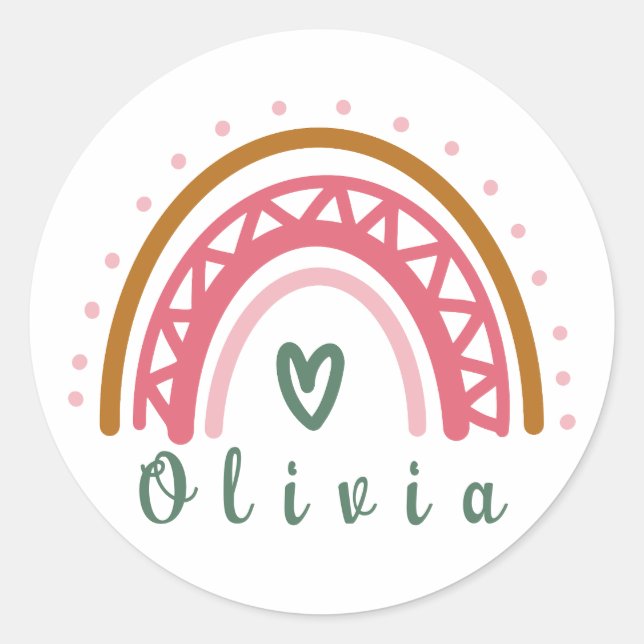 Trendy Boho Rainbow with a Personalised Name  Classic Round Sticker (Front)