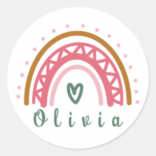 Trendy Boho Rainbow with a Personalised Name  Classic Round Sticker
