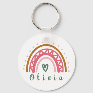 Trendy Boho Rainbow with a Personalised Name  Key Ring