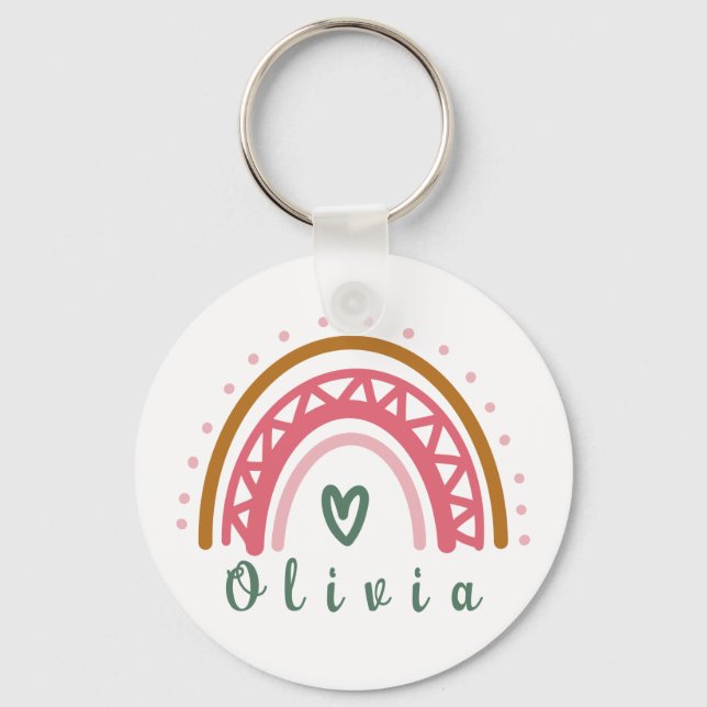 Trendy Boho Rainbow with a Personalised Name  Key Ring (Front)