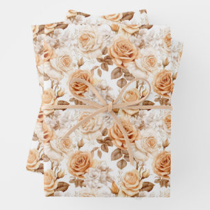 Trendy boho watercolor terracotta and cream roses wrapping paper sheet