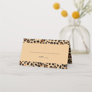 Trendy Bold Brown and Beige Leopard Print Pattern Place Card