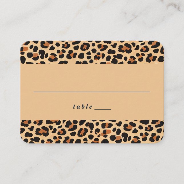 Trendy Bold Brown and Beige Leopard Print Pattern Place Card (Front)