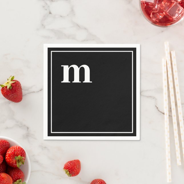 Trendy Bold Lower Case Monogram Black and White Napkin (Insitu)