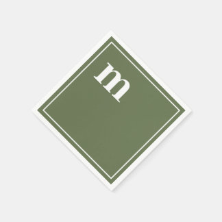 Trendy Bold Lower Case Monogram Olive Green Napkin