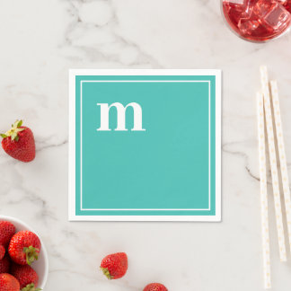 Trendy Bold Lower Case Monogram Turquoise Blue Napkin