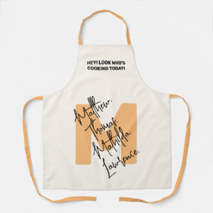 Trendy Bold Monogram Orange Initial Script Name Apron