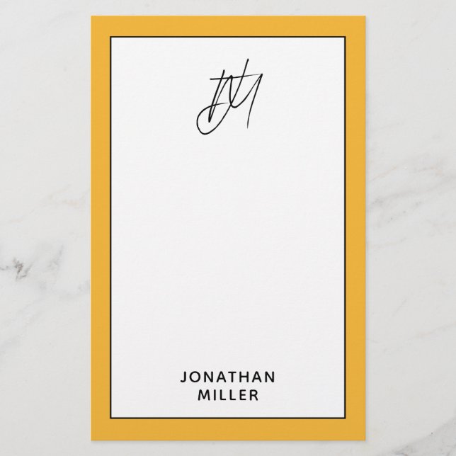 Trendy Bold Mustard Yellow Monogram Stationery (Front)