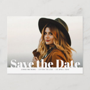 Trendy bold photo graduation save the date postcard