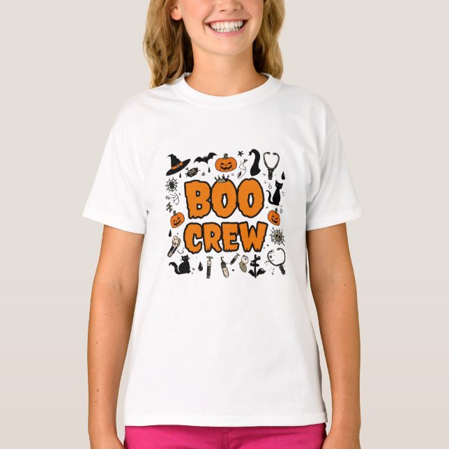 Trendy Boo Crew Girls Halloween T-Shirt 👻 Cute  (Front)