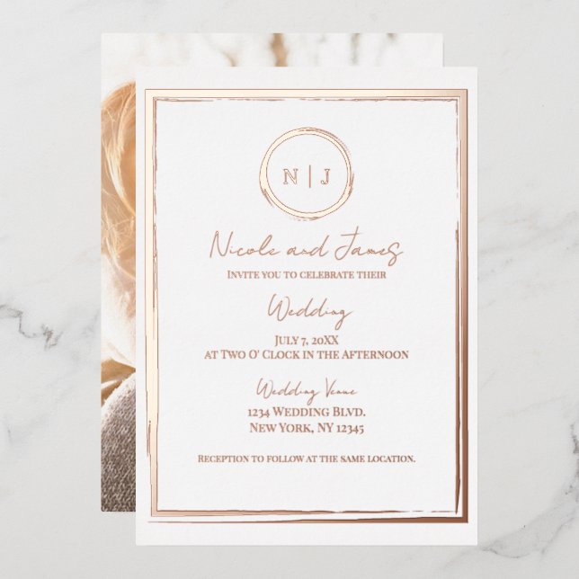 Trendy Border Rose Gold Modern Wedding Photo   (Front/Back)