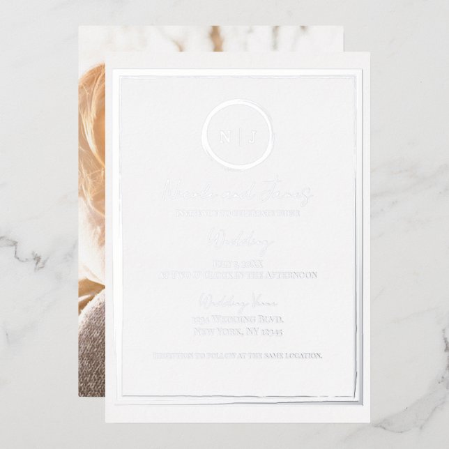 Trendy Border Silver Modern Glam Wedding Photo   (Front/Back)