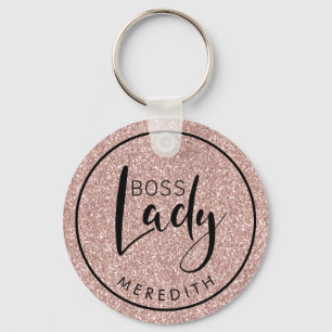 Trendy Boss Lady Blush Pink Glitter Personalised Key Ring
