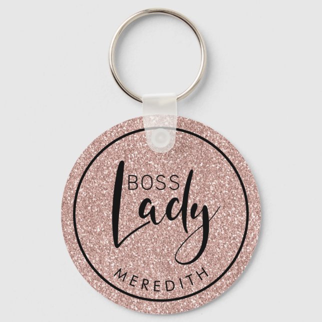 Trendy Boss Lady Blush Pink Glitter Personalised Key Ring (Front)