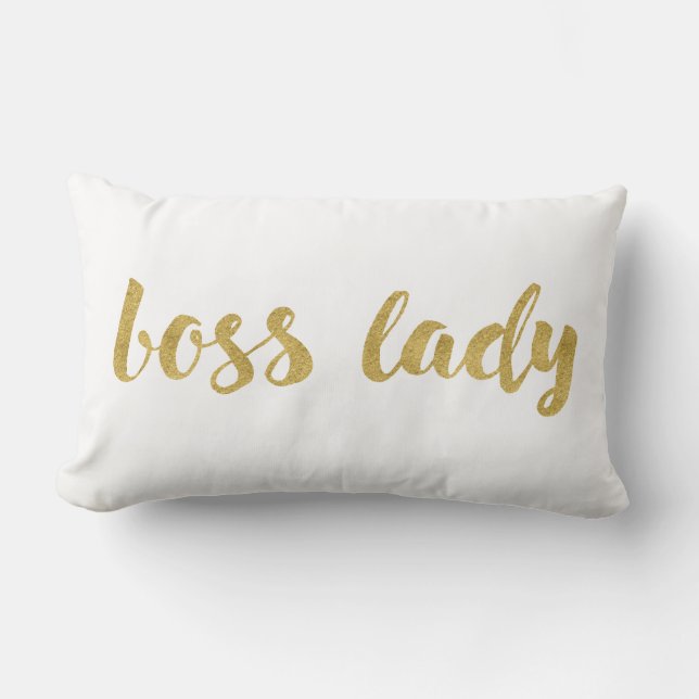 Trendy Boss Lady In Gold Decorative Script Lumbar Cushion (Front)