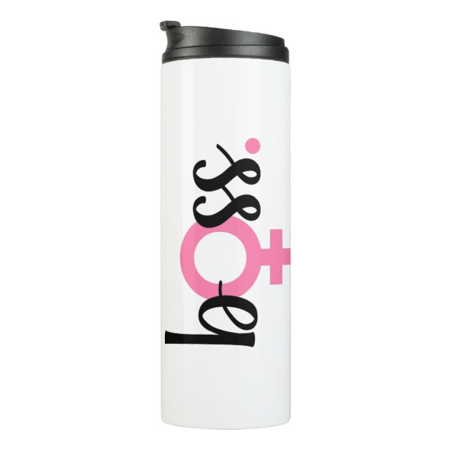 Trendy Boss Lady Modern Typography Pink Black Thermal Tumbler (Rotated Right)