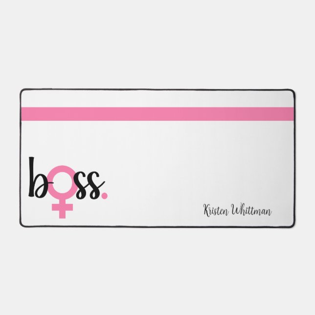 Trendy Boss Lady Modern Typography Pink Desk Desk Mat (Front)