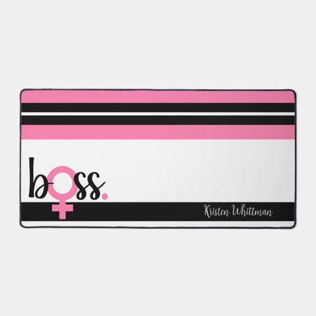 Trendy Boss Lady Modern Typography Stripes Desk Mat (Front)
