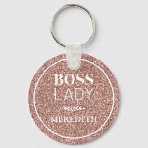 Trendy Boss Lady Rose Gold Glitter Personalized Key Ring