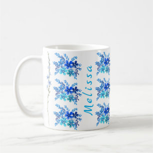 Trendy Botanical Blue Watercolor Flowers Coffee Mug