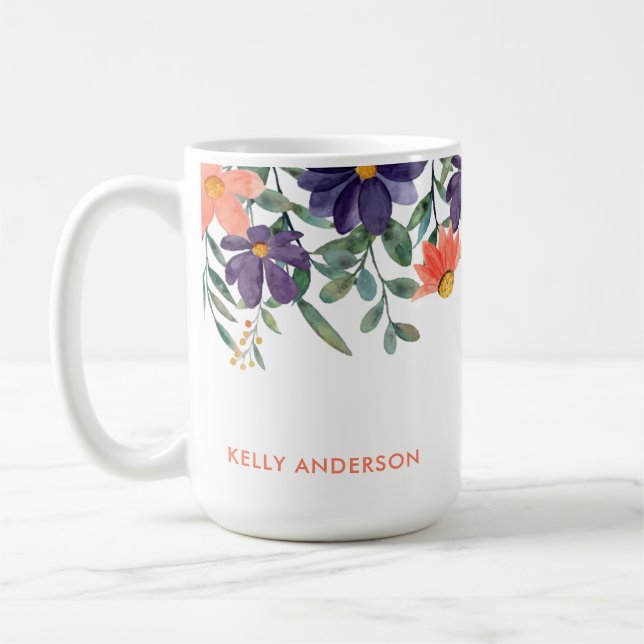 Trendy Botanical Foliage Pattern Monogrammed Decal Coffee Mug (Left)