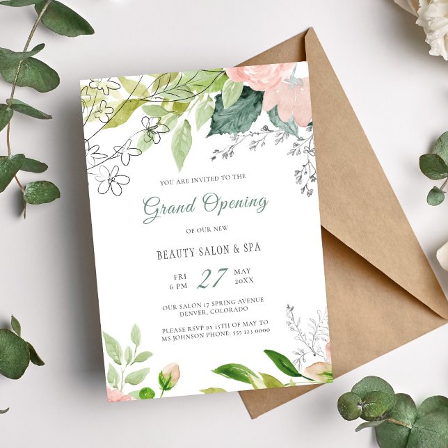 Trendy botanical modern beauty salon grand opening invitation (Creator Uploaded)