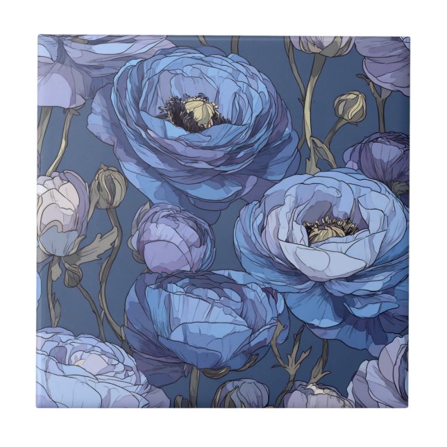 Trendy Botanical Ranunculus Tiles For Indoor Floor (Front)